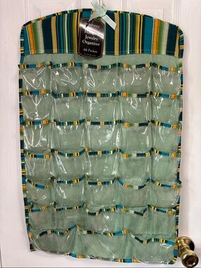 Green Striped 66-Pocket Hanging Jewelry Organizer